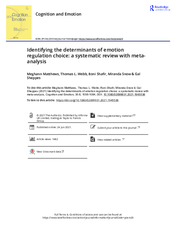 (PDF) Identifying the determinants of emotion regulation choice: a ...