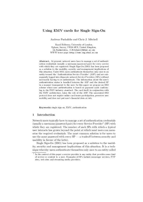 (PDF) Using EMV Cards for Single Sign-On