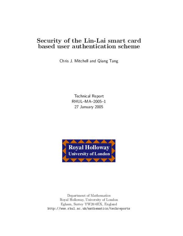 (PDF) Security of the Lin-Lai smart card based user authentication scheme