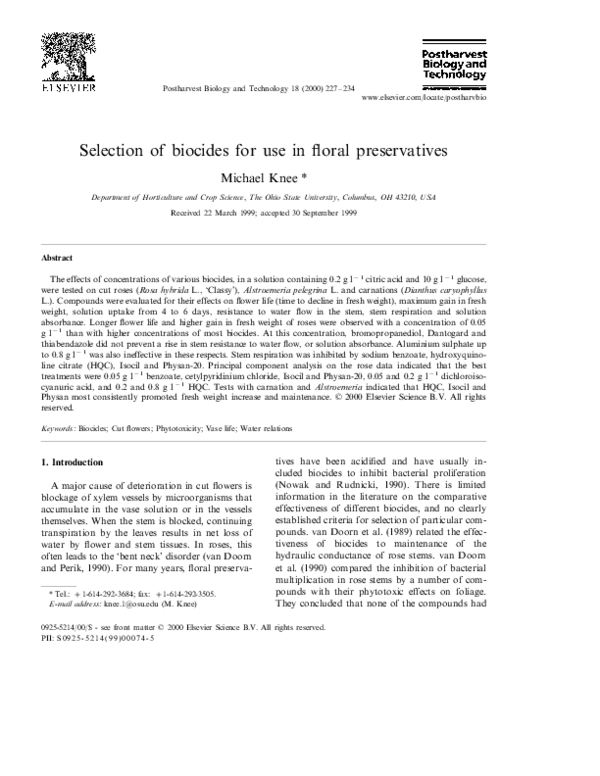 (PDF) Selection of biocides for use in floral preservatives Michael