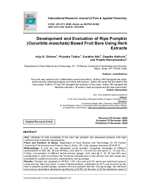 (PDF) Development and Evaluation of Ripe Pumpkin (Cucurbita moschata ...