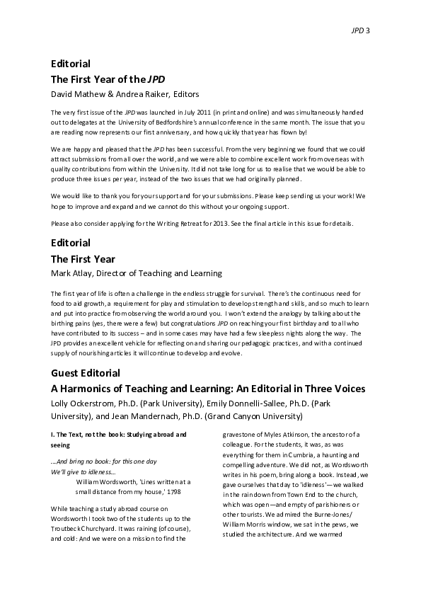 (PDF) Editorial : the first year of the JPD | David Mathew - Academia.edu