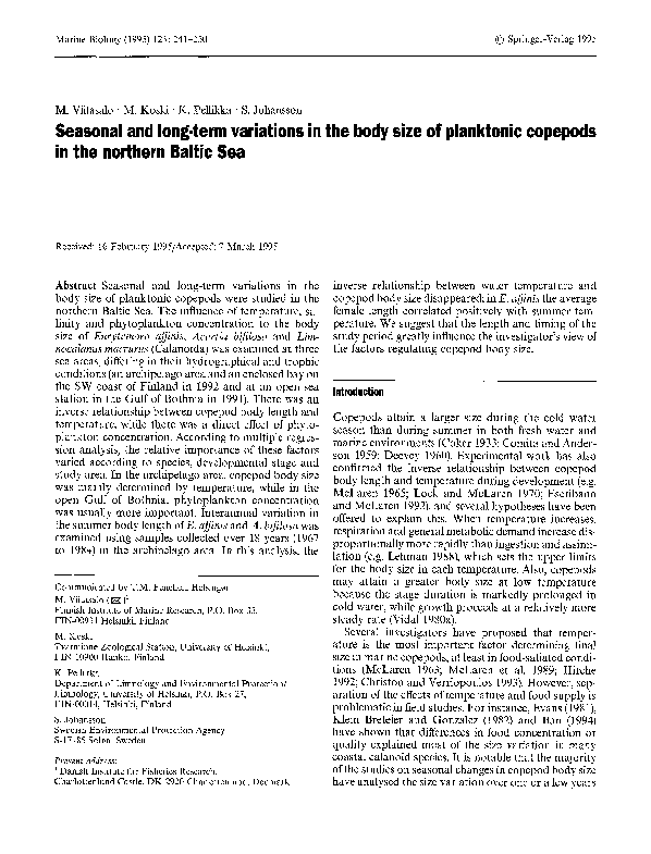 (PDF) Seasonal and long-term variations in the body size of planktonic ...