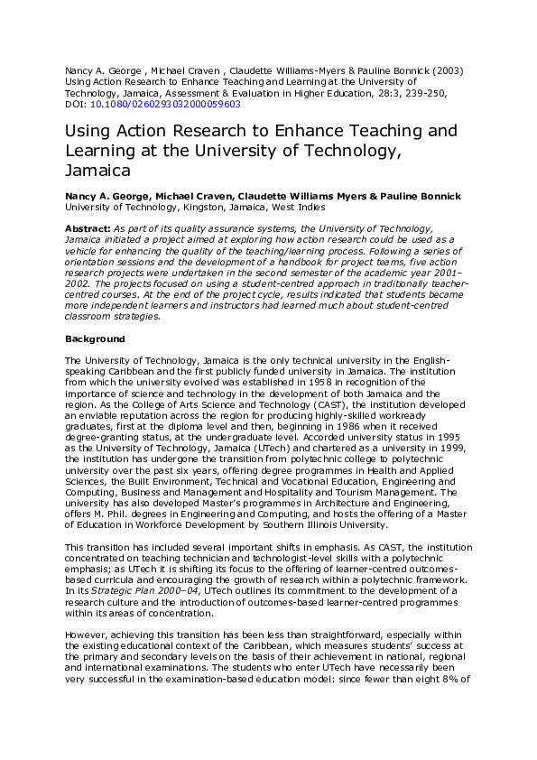 (PDF) Using Action Research to Enhance Teaching and Learning at the ...