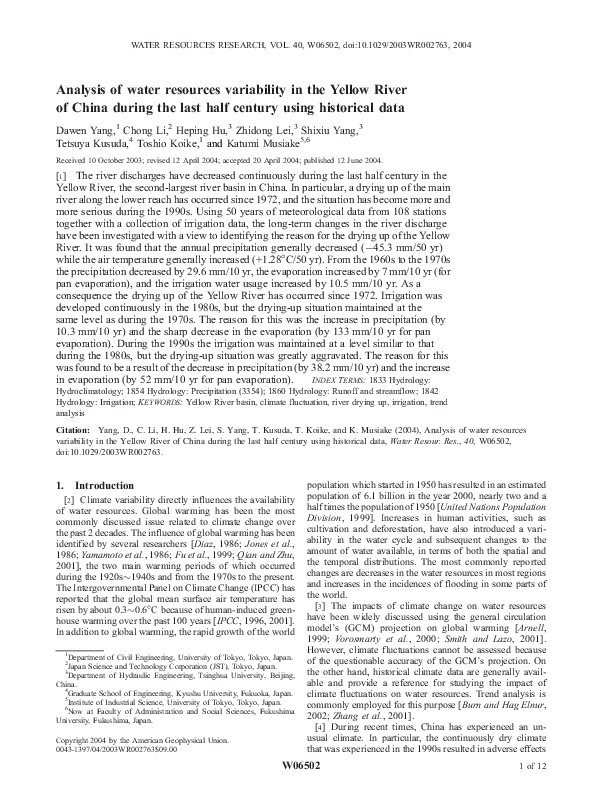 (PDF) Analysis of water resources variability in the Yellow River of ...