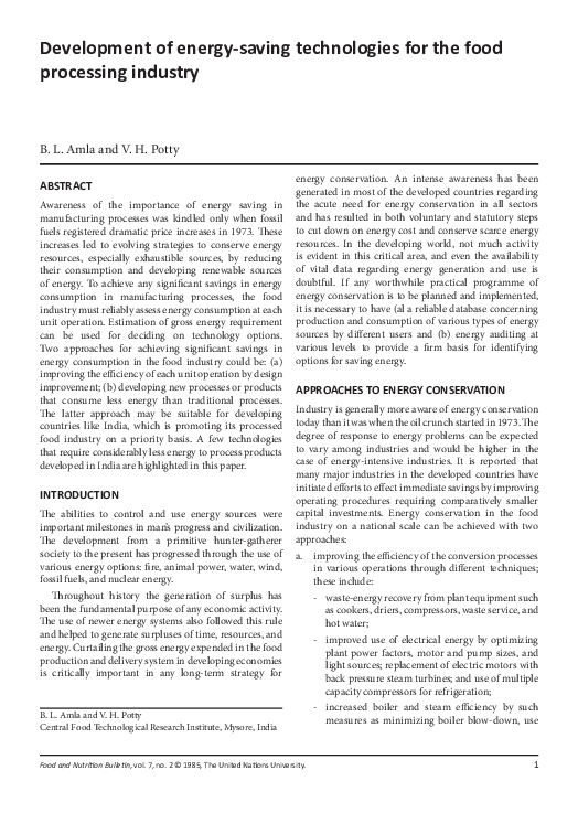 (PDF) Development of Energy-Saving Technologies for the Food Processing ...