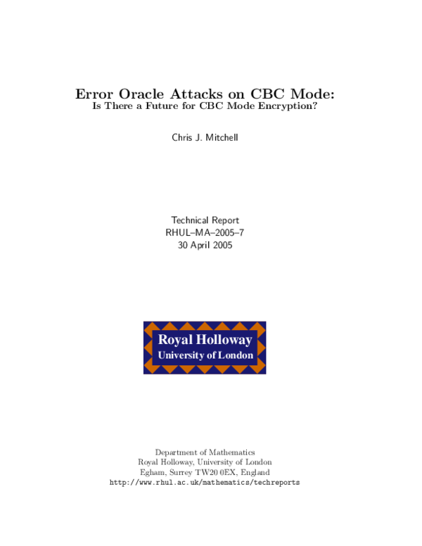 (PDF) Error Oracle Attacks on CBC Mode: Is There a Future for CBC Mode ...