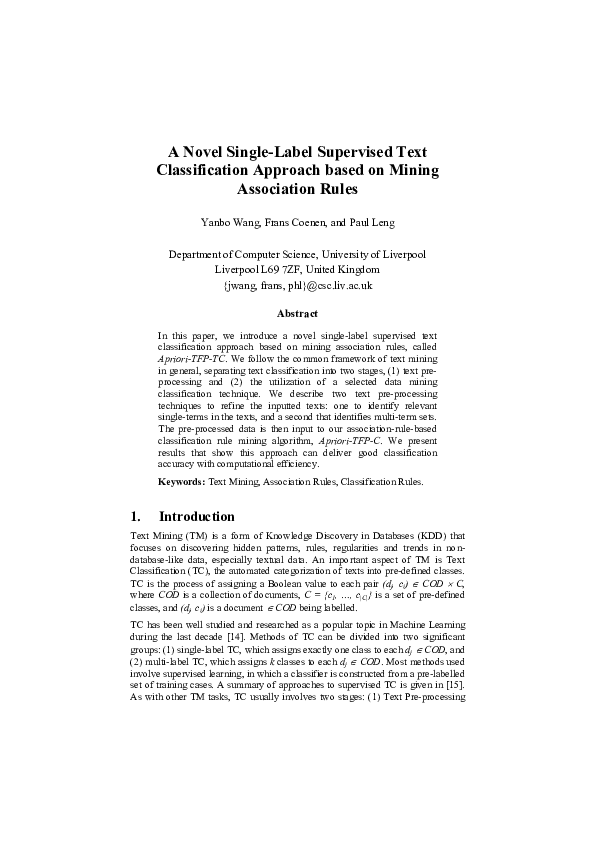 (PDF) A Novel Single-Label Supervised Text Classification Approach ...