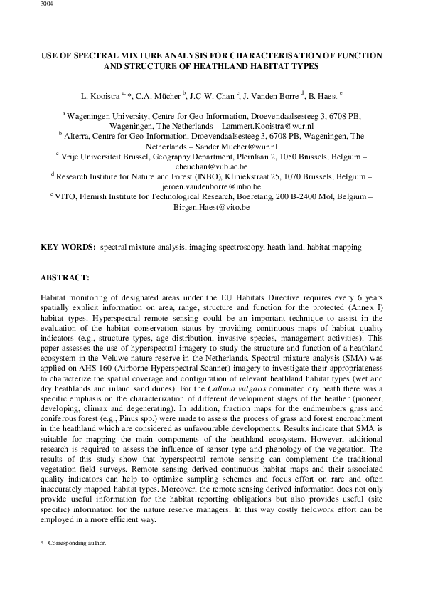 (PDF) Use of spectral mixture analysis for characterisation of function ...