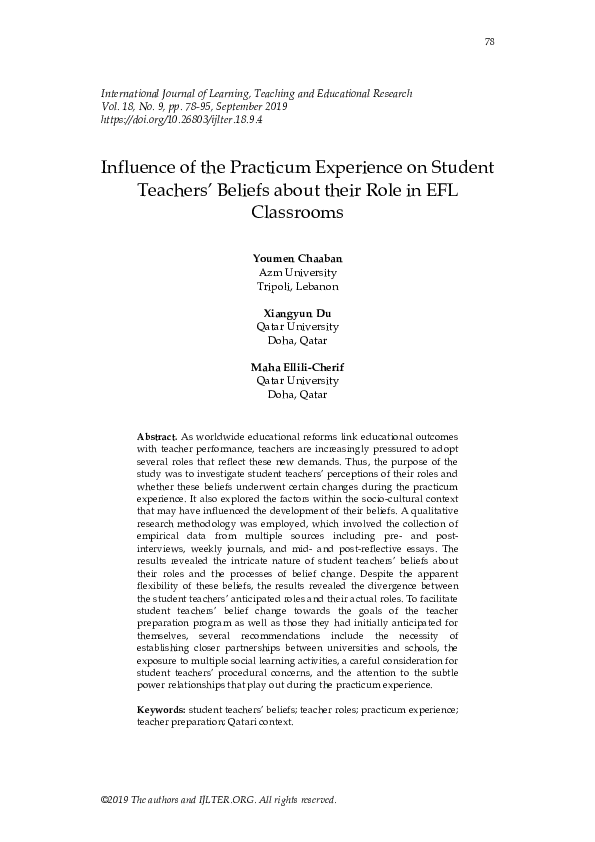 (PDF) Influence of the Practicum Experience on Student Teachers ...