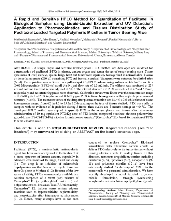(PDF) A Rapid and Sensitive HPLC Method for Quantitation of Paclitaxel ...