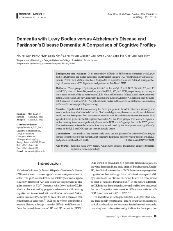(PDF) Dementia with Lewy bodies versus Alzheimer's disease: Role of ...