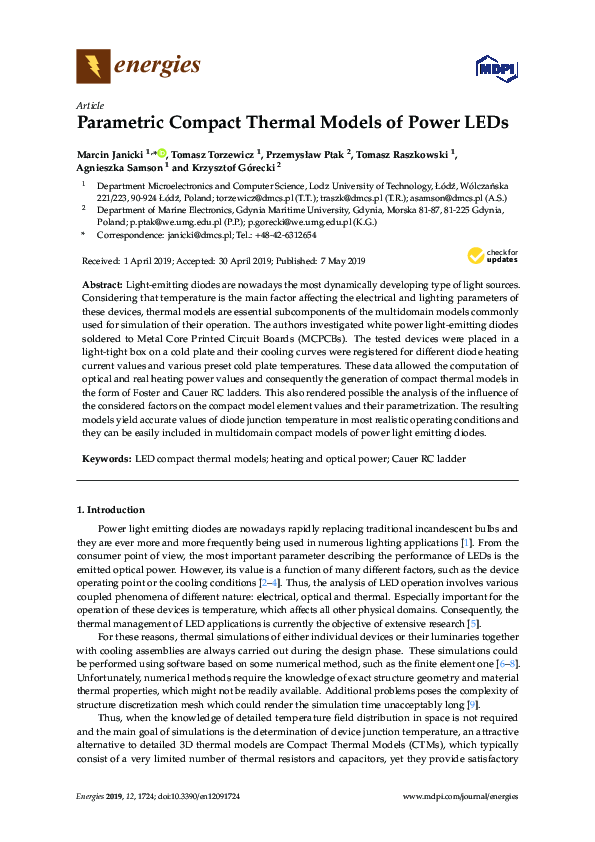 (PDF) Parametric Compact Thermal Models of Power LEDs