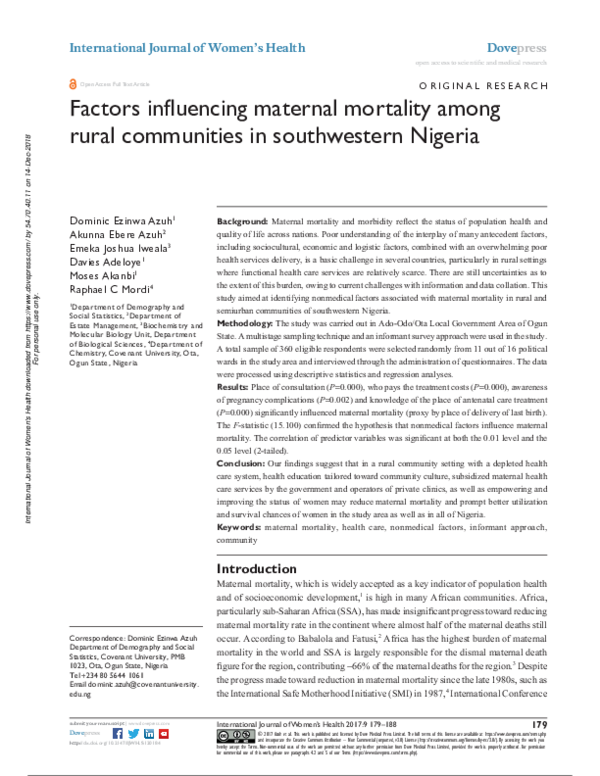 (PDF) Factors influencing maternal mortality among rural communities in ...