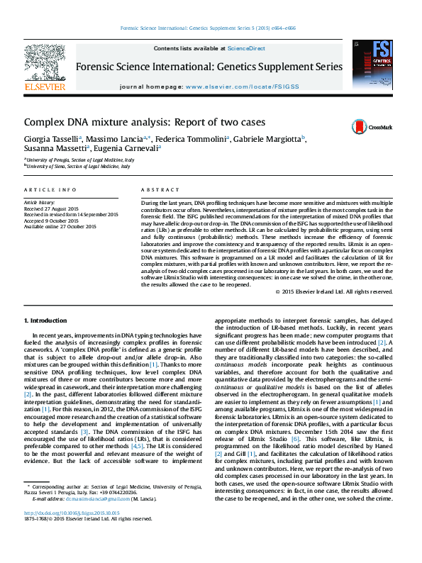 (PDF) Complex Dna Mixture Analysis: Report of Two Cases