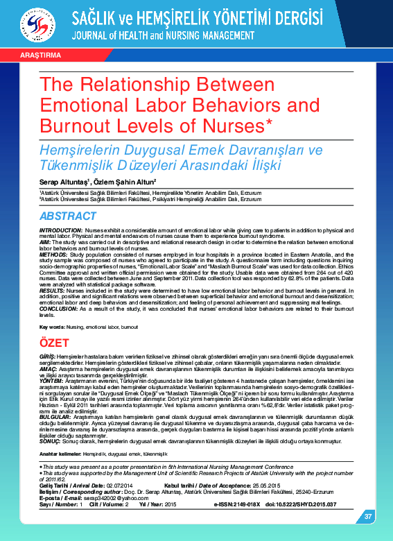 (PDF) The Relationship Between Emotional Labor Behaviors and Burnout ...