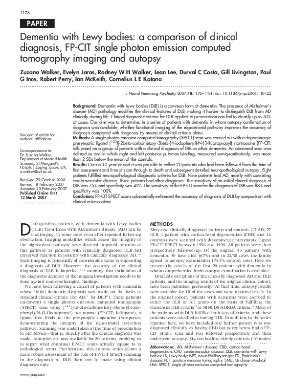 (PDF) Dementia with Lewy bodies: A comparison of clinical diagnosis ...