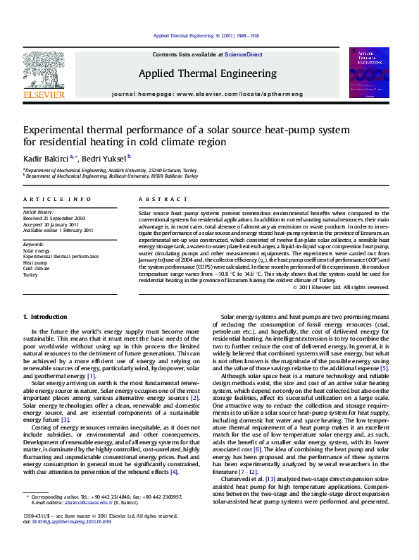 (PDF) Experimental thermal performance of a solar source heat-pump ...
