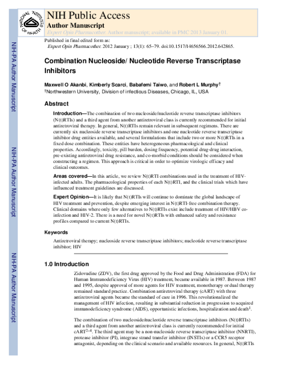 (PDF) Combination Nucleoside/Nucleotide Reverse Transcriptase ...