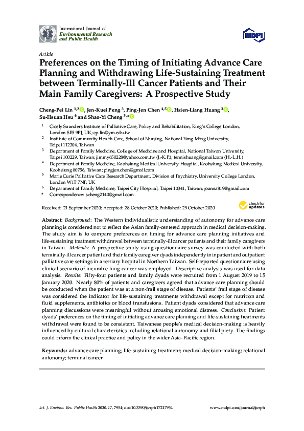 (PDF) Preferences on the Timing of Initiating Advance Care Planning and ...
