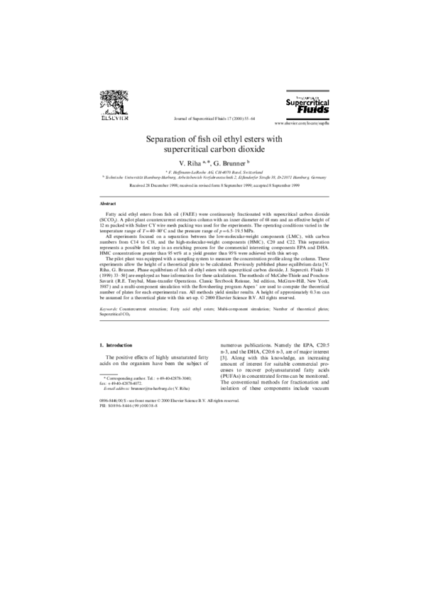 (PDF) Separation of fish oil ethyl esters with supercritical carbon