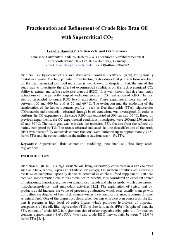 (PDF) Fractionation and Refinement of Crude Rice Bran Oil with ...