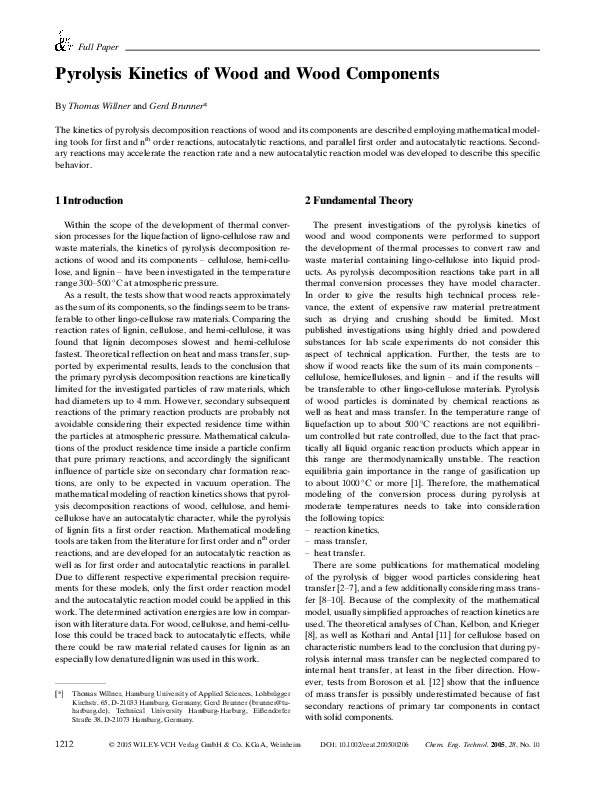 (PDF) Pyrolysis Kinetics of Wood and Wood Components
