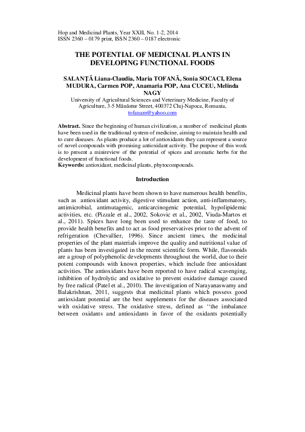 (PDF) The Potential of Medicinal Plants in Developing Functional Foods