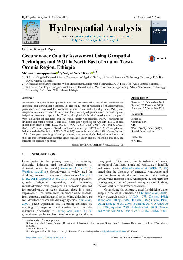 (PDF) Groundwater Quality Assessment Using Geospatial Techniques and ...