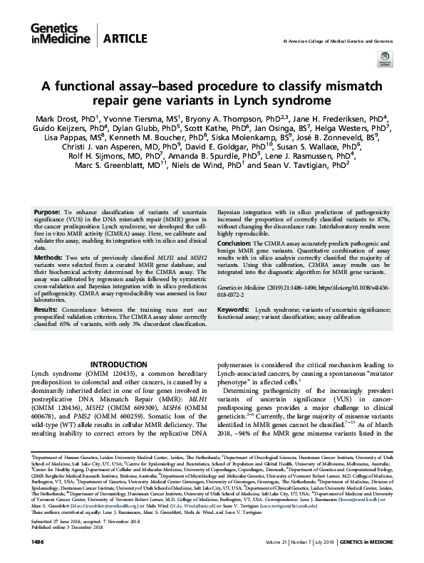 (PDF) A functional assay–based procedure to classify mismatch repair ...