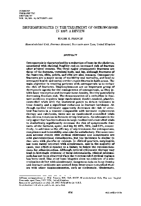 (PDF) Bisphosphonates in the treatment of osteoporosis in 1997: a review