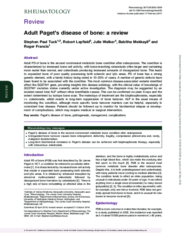 (PDF) Adult Paget’s disease of bone a review Roger Francis