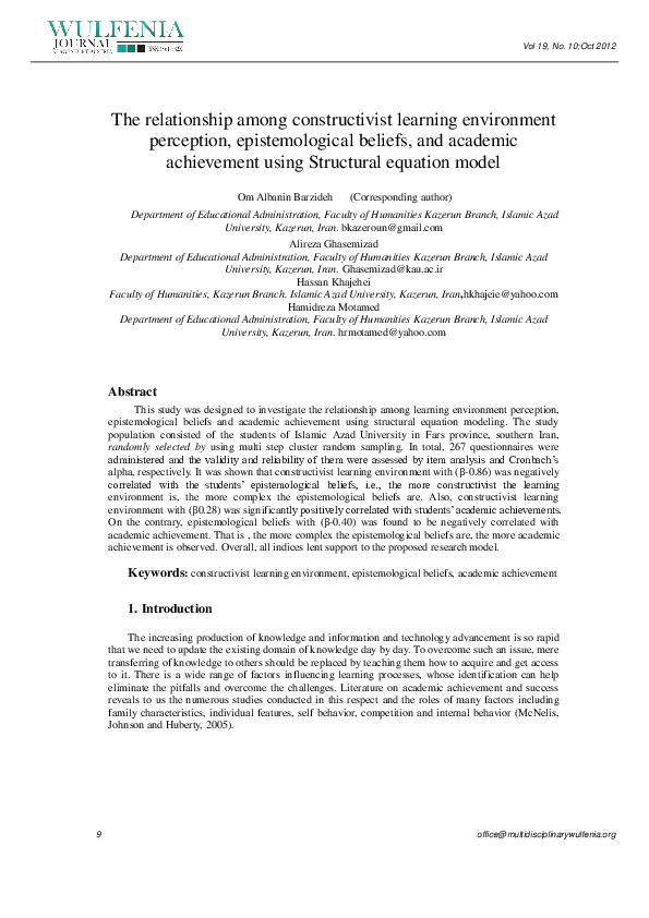 (PDF) The relationship among constructivist learning environment ...