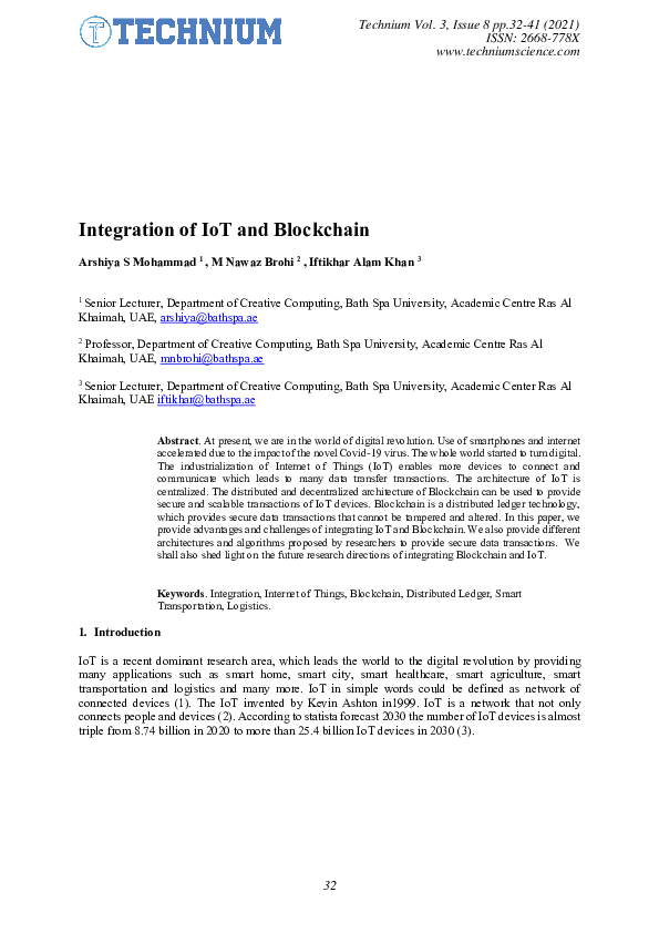 (PDF) Integration of IoT and Blockchain