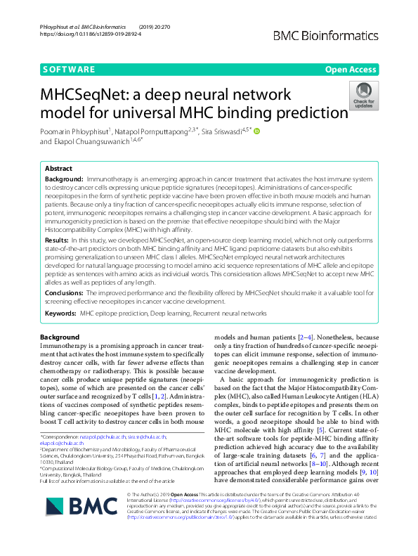 (PDF) MHCSeqNet: a deep neural network model for universal MHC binding ...