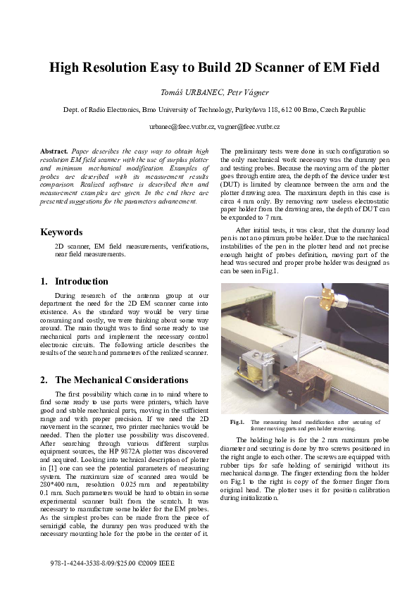 (PDF) High resolution easy to build 2D scanner of EM field