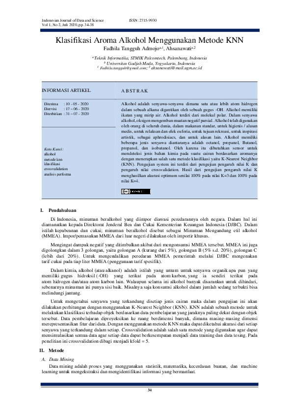 (PDF) Klasifikasi Aroma Alkohol Menggunakan Metode KNN fadhila admojo Academia.edu (PDF) Klasifikasi Aroma Alkohol Menggunakan Metode KNN fadhila admojo Academia.edu