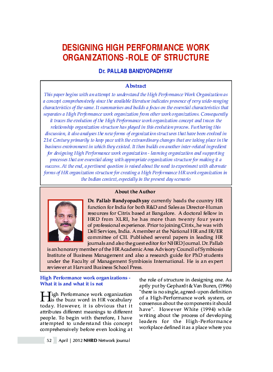 (PDF) Designing High Performance Work Organizations-Role of Structure