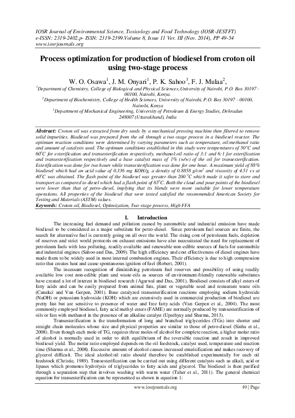 (PDF) Process optimization for production of biodiesel from croton oil ...