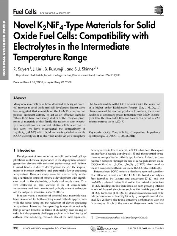 (PDF) Novel K2NiF4-Type Materials for Solid Oxide Fuel Cells ...