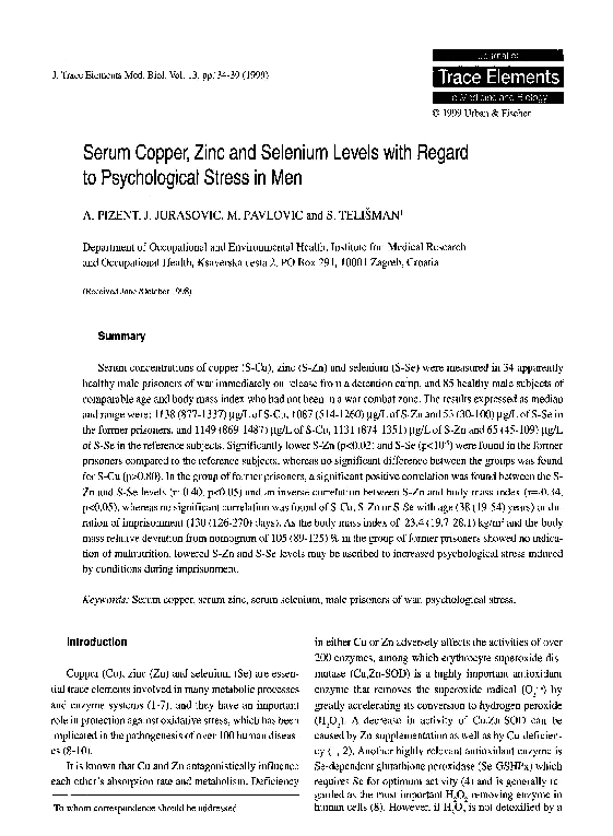 (PDF) Serum Copper, Zinc and Selenium Levels with Regard to ...