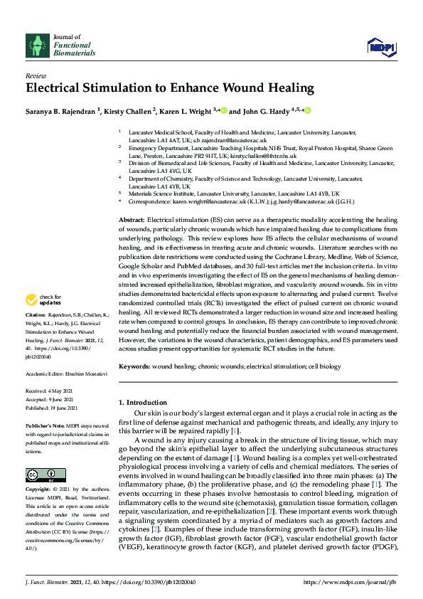 (PDF) Electrical Stimulation to Enhance Wound Healing