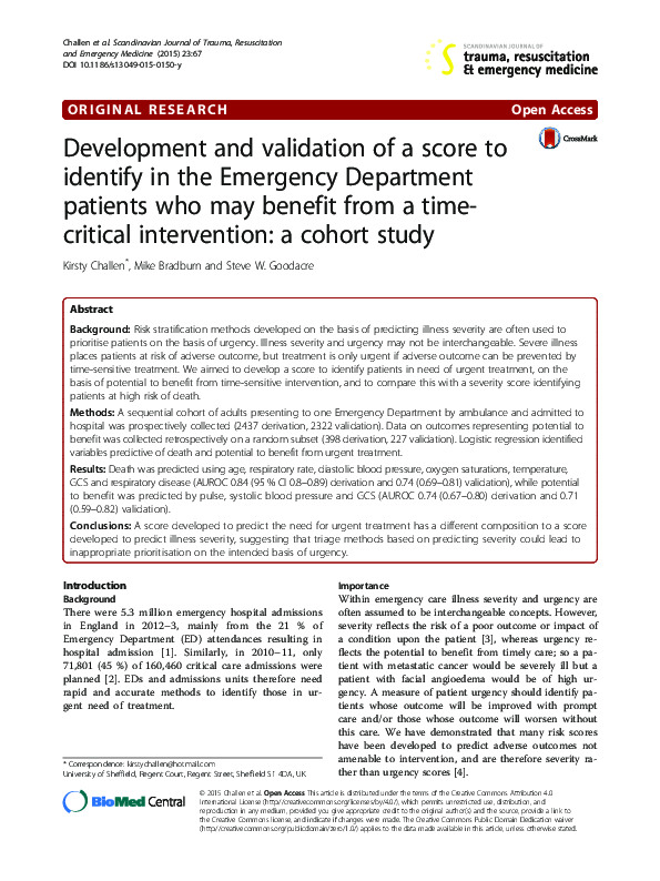 (PDF) Development and validation of a score to identify in the ...