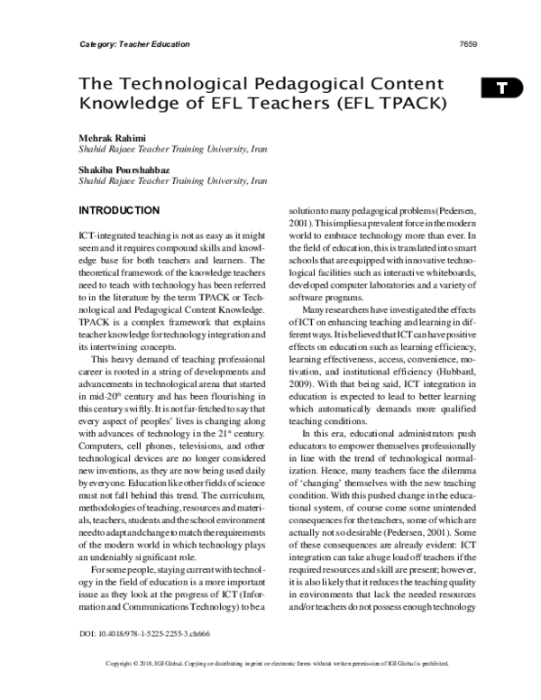 (PDF) The Technological Pedagogical Content Knowledge of EFL Teachers ...