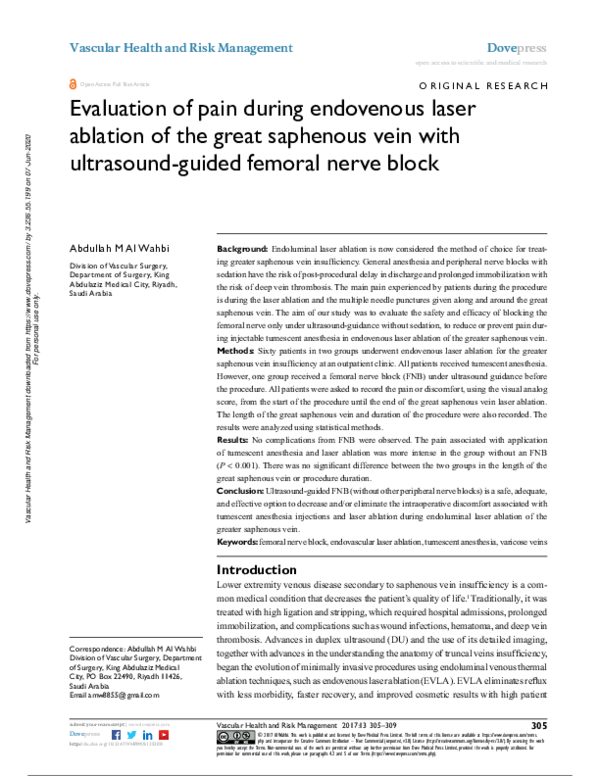 (PDF) Evaluation of pain during endovenous laser ablation of the great