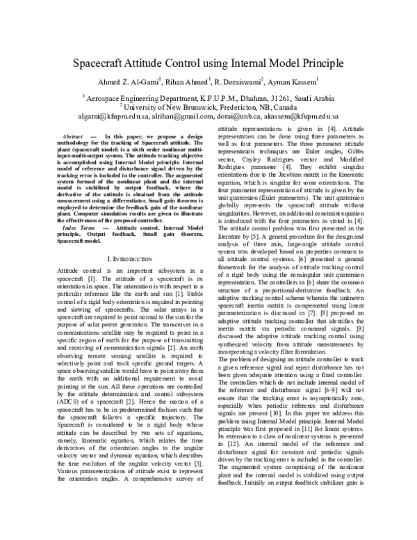 (PDF) Spacecraft Attitude Control using Internal Model Principle