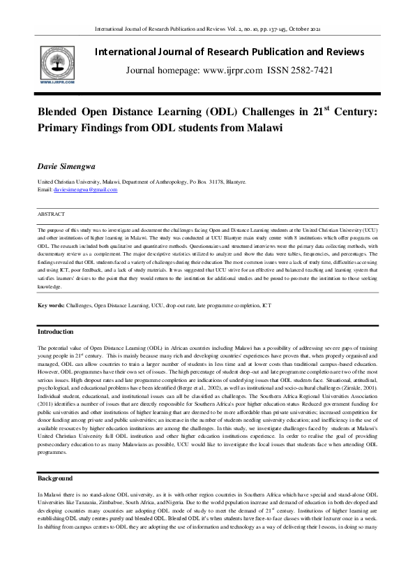 (PDF) Blended Open Distance Learning (ODL) Challenges in 21st Century ...