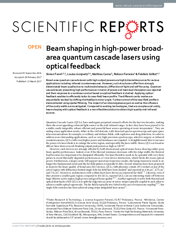 (PDF) Beam shaping in high-power broad-area quantum cascade lasers ...