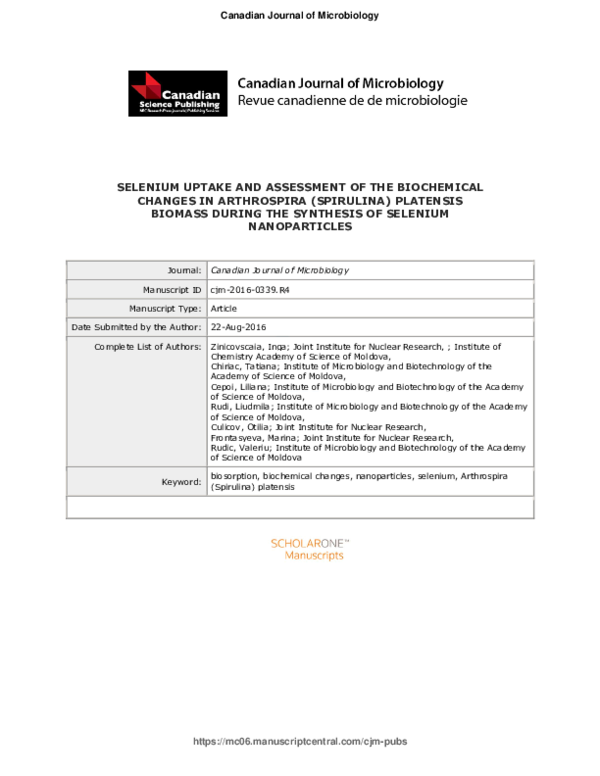 (PDF) Selenium Uptake and Assessment of the Biochemical Changes in ...