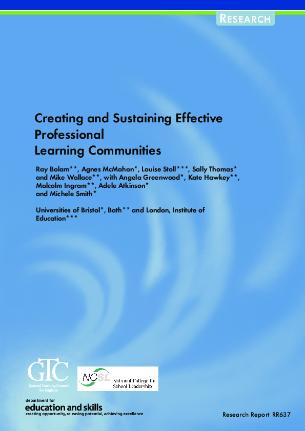 (PDF) Creating and sustaining effective professional learning communities